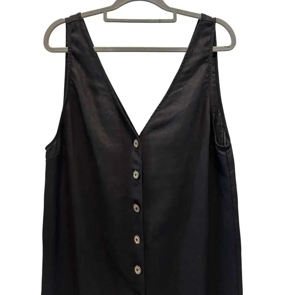 NWOT Reformation 100% Linen Black Button-Down Sleeveless Dress Size M QuietLux - Picture 5 of 9